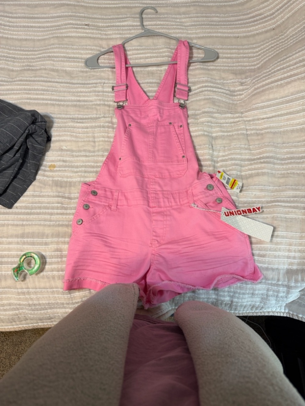 UNIONBAY Pink Short Denim Overalls Romper